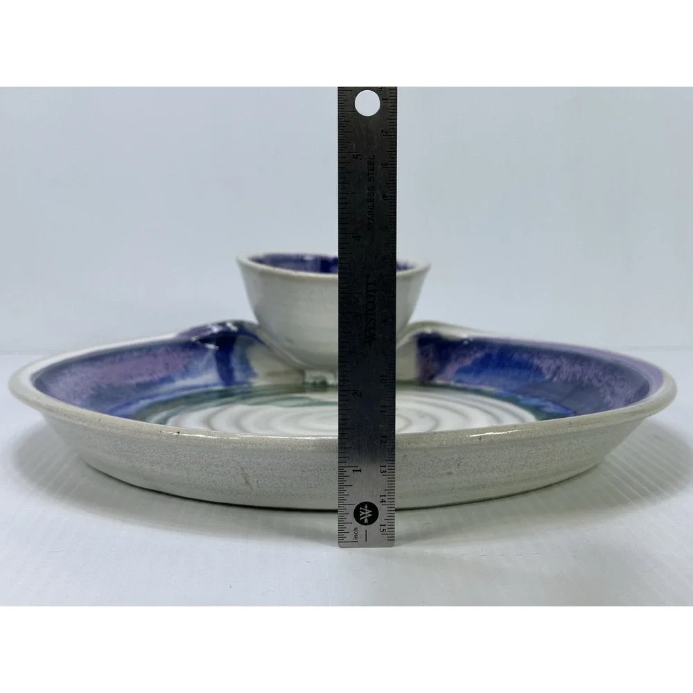 Sturbridge Pottery Handmade Chip & Dip Bowl Purple Blue Green Glaze